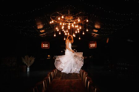 Bride in the Cow Shed at Silchester Farm Wedding Venue